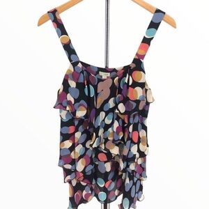 Odille for Anthropologie 100% Silk Multicolor Dot Ruffle Camisole Tank Top